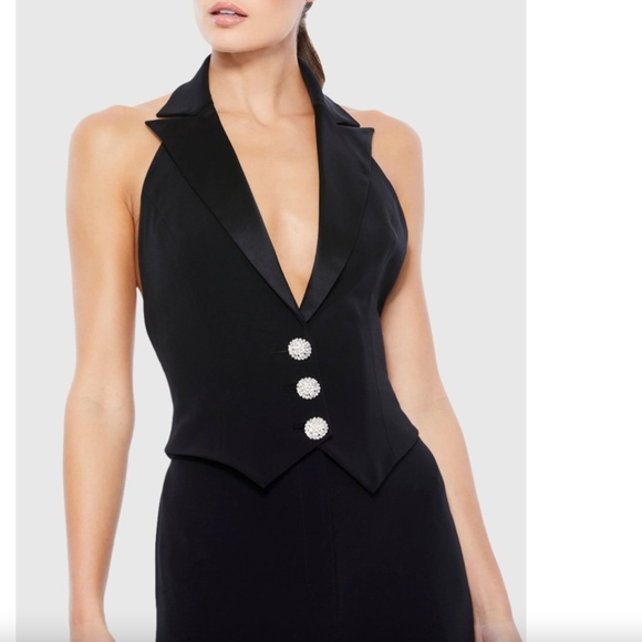 NEW IEENA for MAC DUGGAL Black PLUNGE Halter Neck TUXEDO Evening JUMPSUIT 2 - Picture 15 of 16